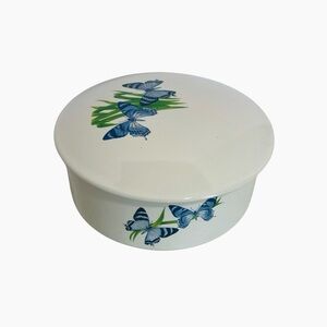Blue Butterfly Trinket Candy Dish Ceramic Jewelry Box FTD Cottagecore Vintage